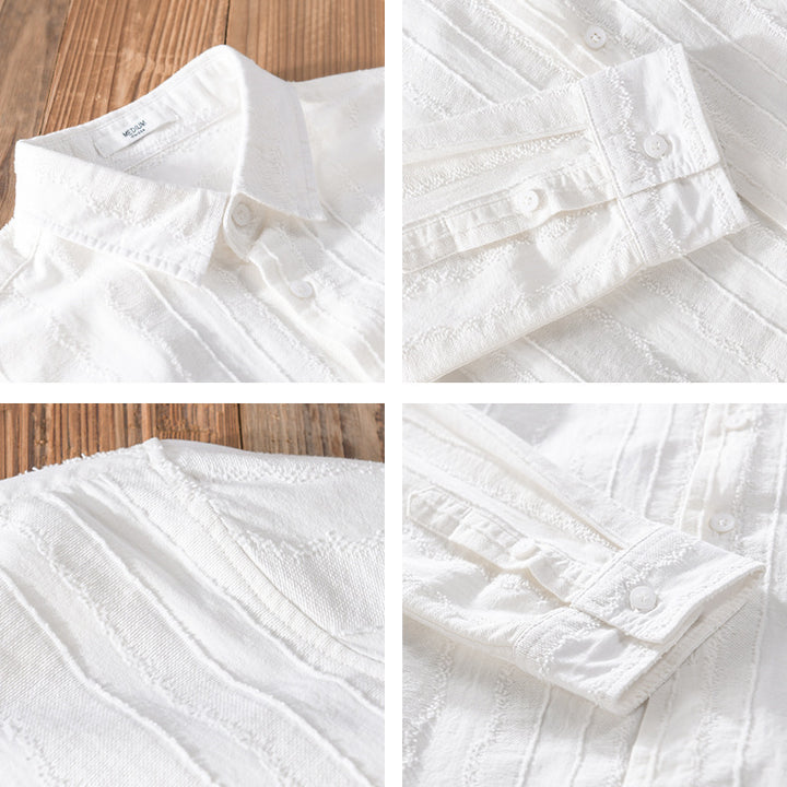 Men's lightweight structured shirt made of cotton blend with fine stripe pattern and classic collar Mune Fashion