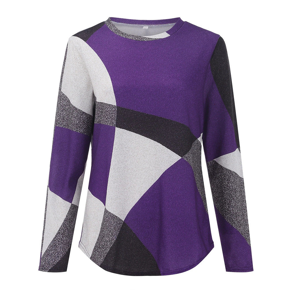 Women's long sleeve shirt with graphic print, round neckline and curved hem Mune Fashion