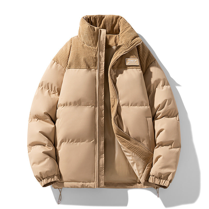 Men's Quilted Padded Jacket with Cord Trim, High Stand-Up Collar and Thermo Lining Mune Fashion