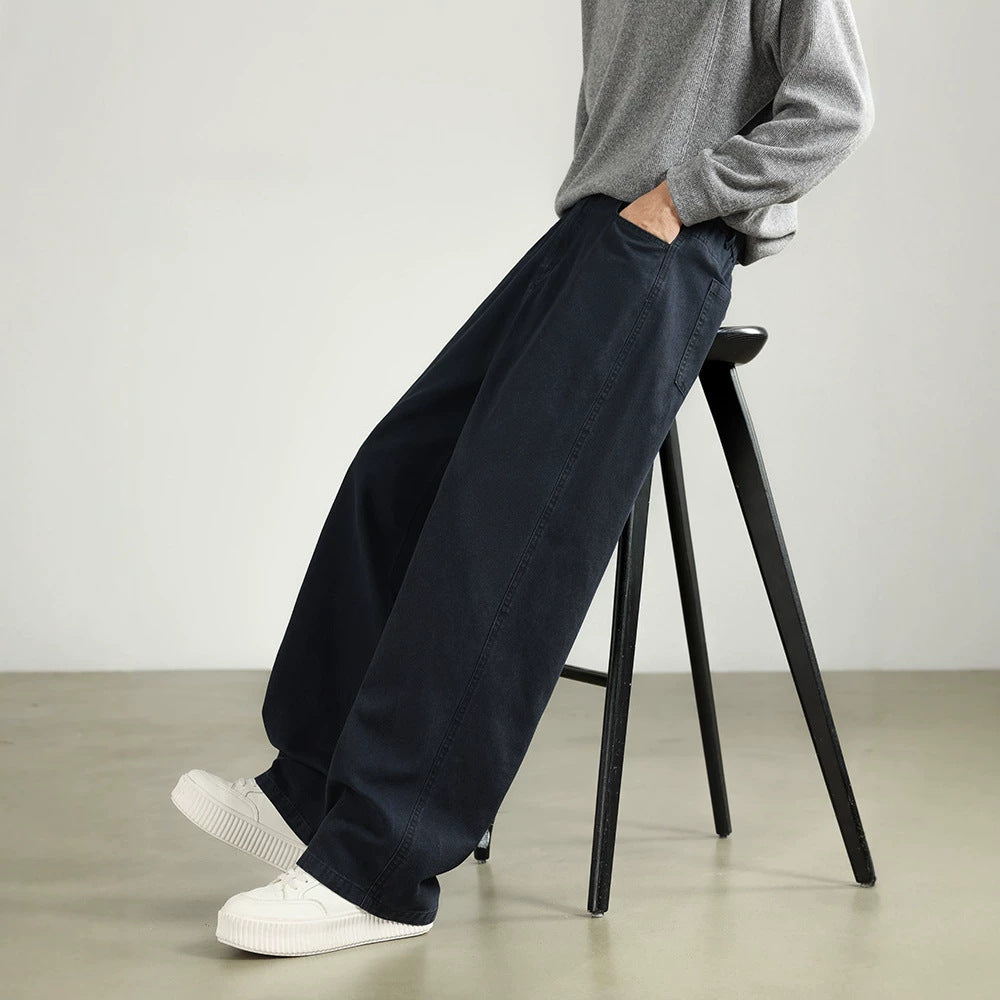 Men's wide cotton trousers with elastic waistband, straight leg and side pockets Drune