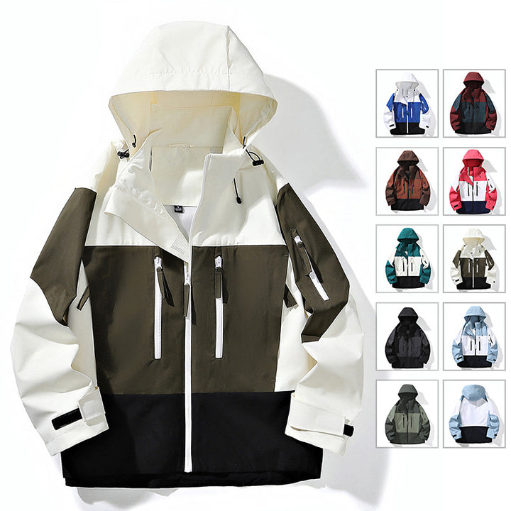 Men's Water-Repellent Colorblock Outdoor Jacket with Hood, Multiple Zipper Pockets and Adjustable Cuffs Mune Fashion
