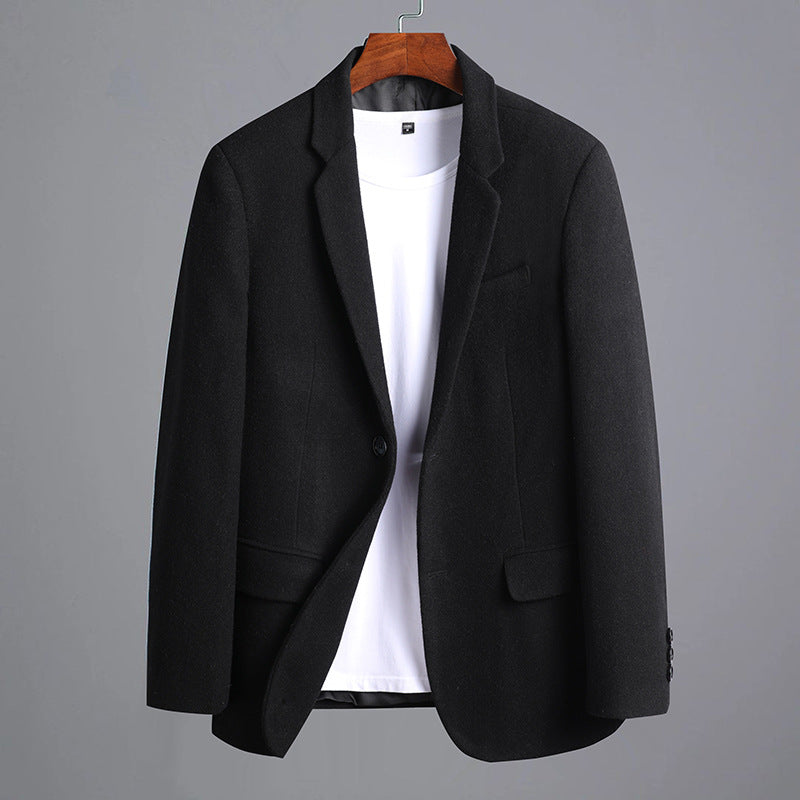 Men's Modern Wool Blend Slim Fit Blazer with One Button and Flap Pockets Mune Fashion