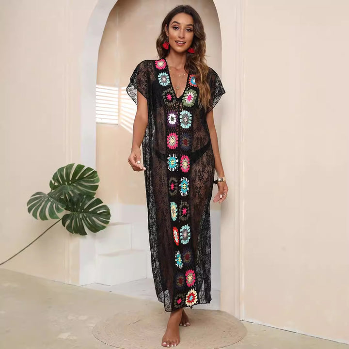 Women's Crochet Kaftan with Cheerful Floral Motifs Mune Fashion