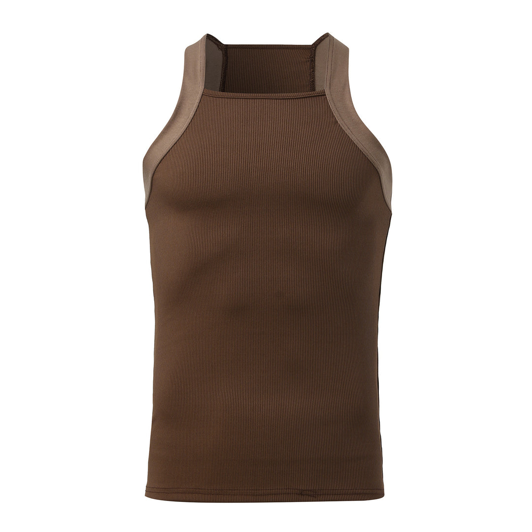Women's form-fitting ribbed top with high round neckline and wide straps Mune Fashion