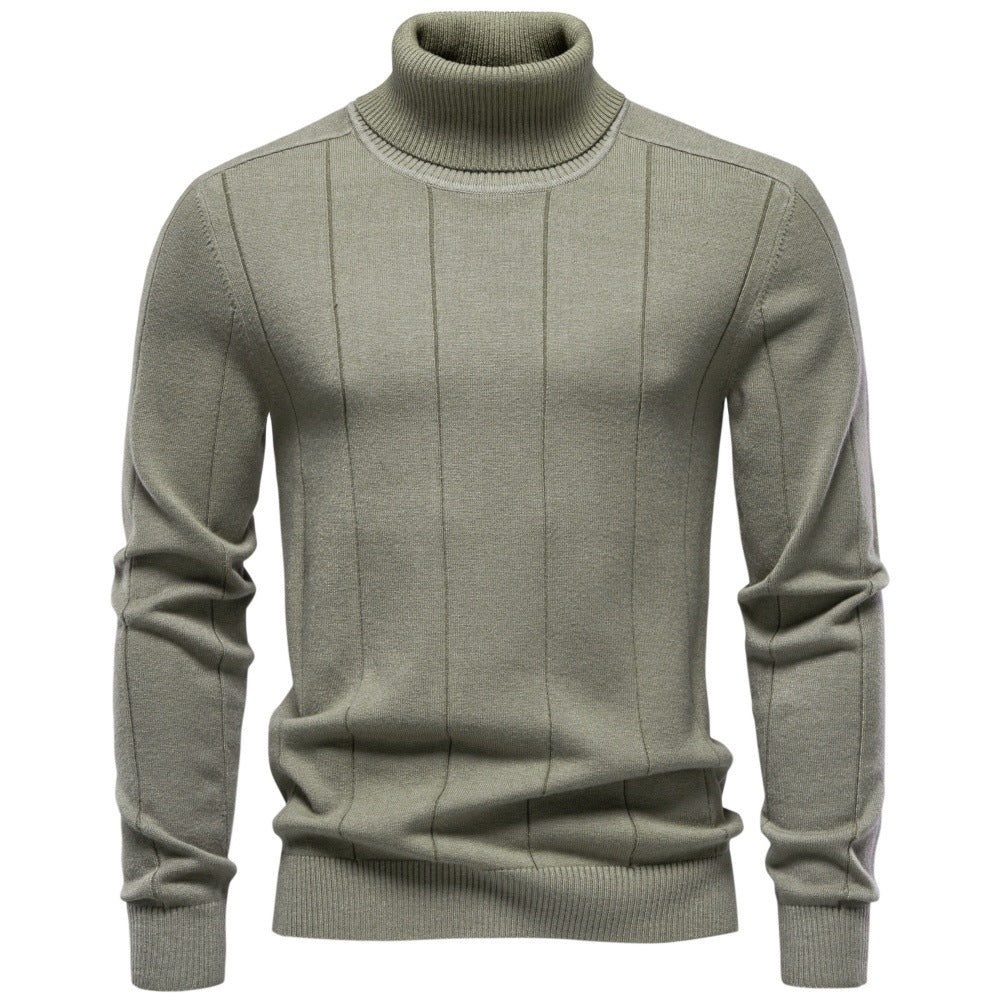 Men's turtleneck sweater made of high-quality fine-knit with vertical texture seam Mune Fashion