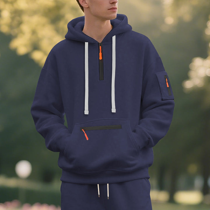 Men's half-zip hoodie with sealed zippers, kangaroo zip pocket, and arm pocket Mune Fashion