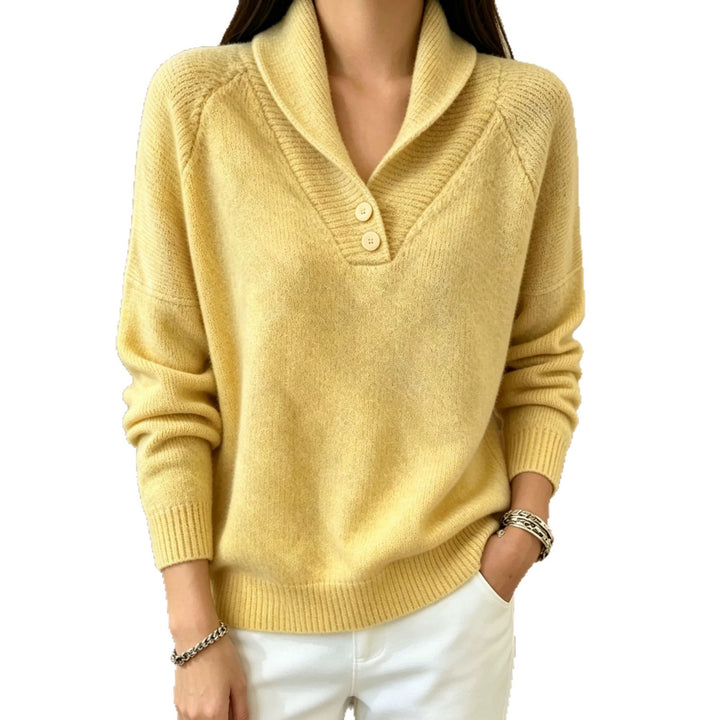 Women's Soft Shawl Collar Sweater with Half Button Placket and Raglan Sleeves Mune Fashion