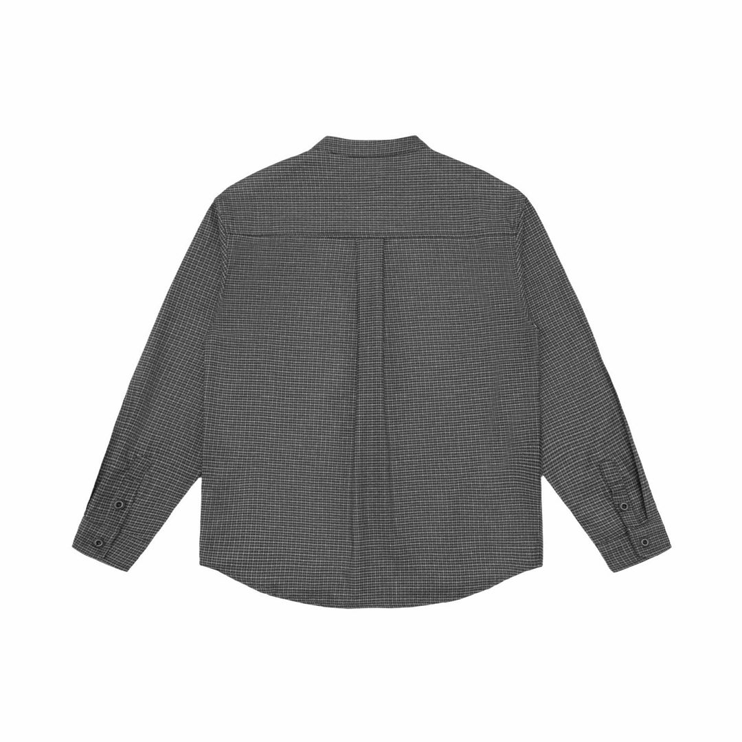 Unisex Oversized shirt jacket with stand-up collar, Glen check pattern and rounded hem Mune Fashion