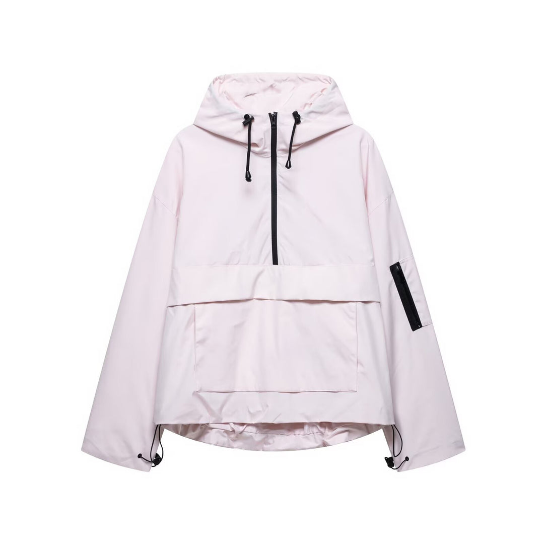 Unisex nan technical windbreaker anorak with half-height zipper hood and kangaroo pocket Mune Fashion