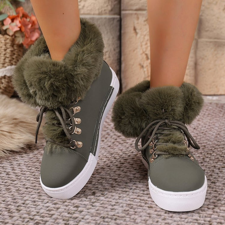 Ladies' Winter Sneaker Ankle Boot with Faux Fur Collar and Platform Mune Fashion