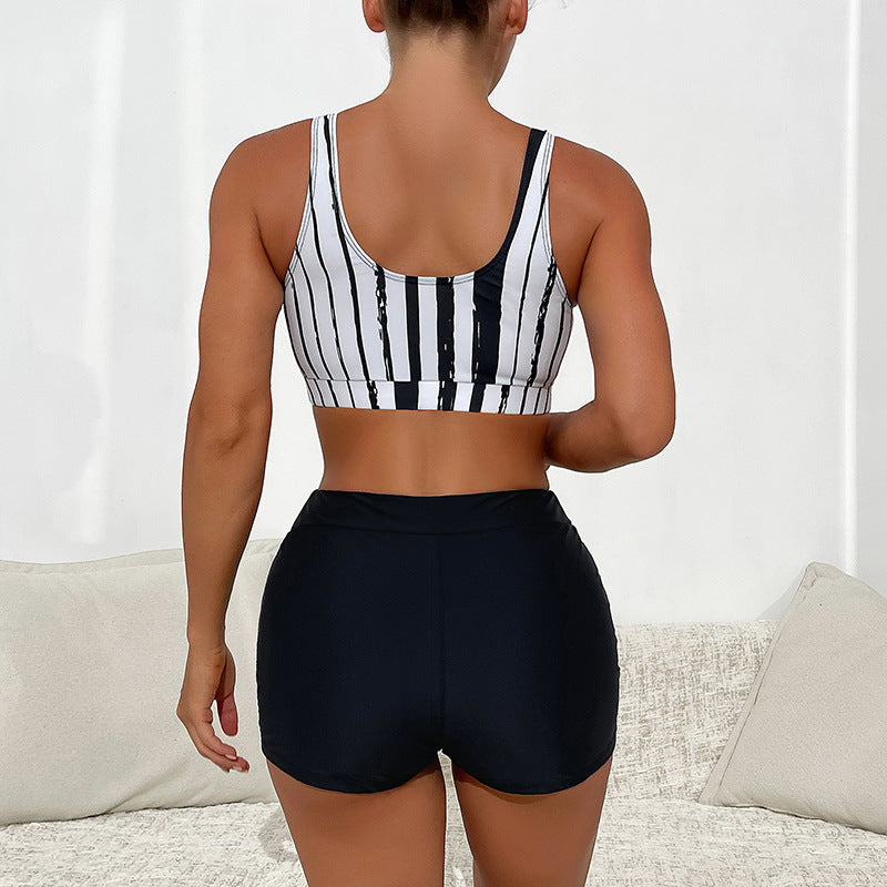 Ladies Sporty Crop Top with Striped Design Mune Fashion