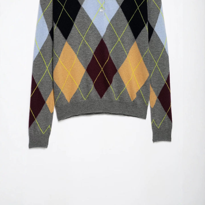 Women's pullover with polo collar and argyle jacquard pattern Mune Fashion
