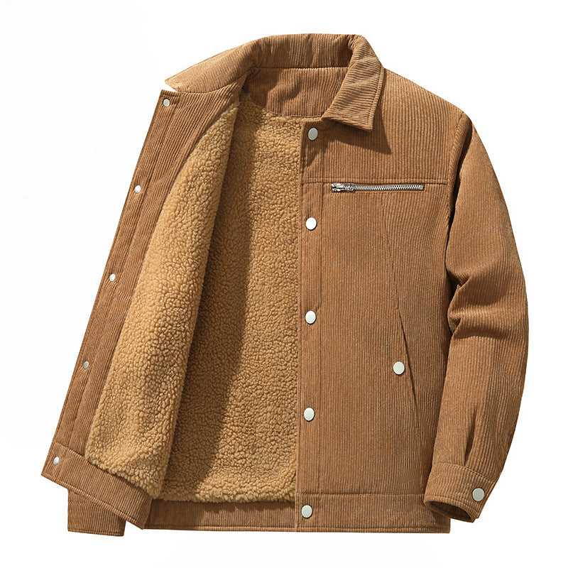 Men's cord trucker jacket with zippered chest pocket and snap front Mune Fashion