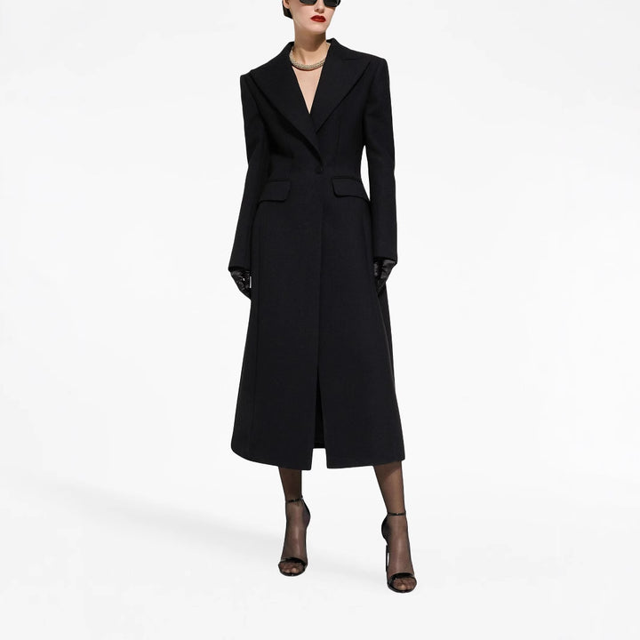 Women's Tailored Longline Coat with Sharp Lapels and Vent Mune Fashion