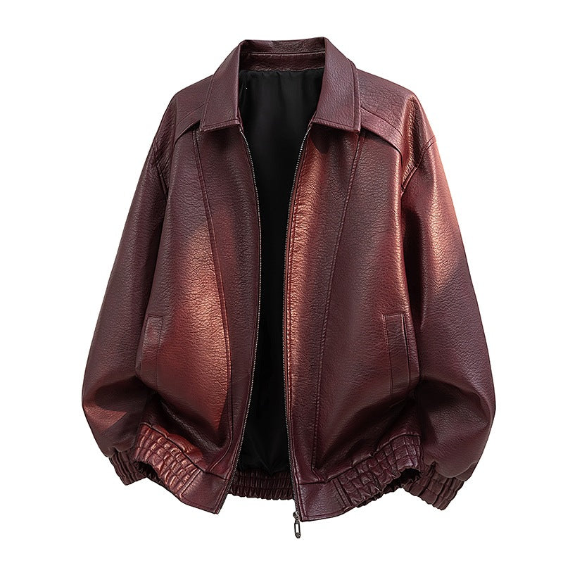 Men's Elegant Faux Leather Jacket with Loose Fit Mune Fashion