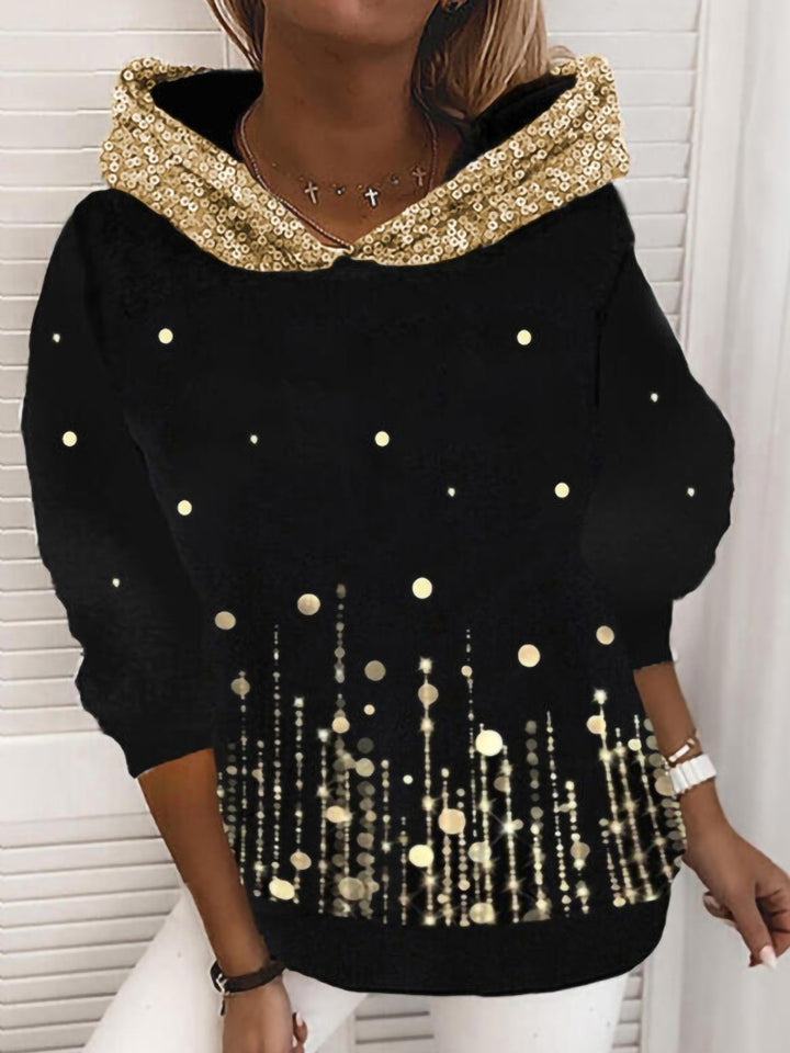 Women's Halloween Hoodie with Pumpkin and Cat Print, Sequin Decoration and Oversize Cut Mune Fashion