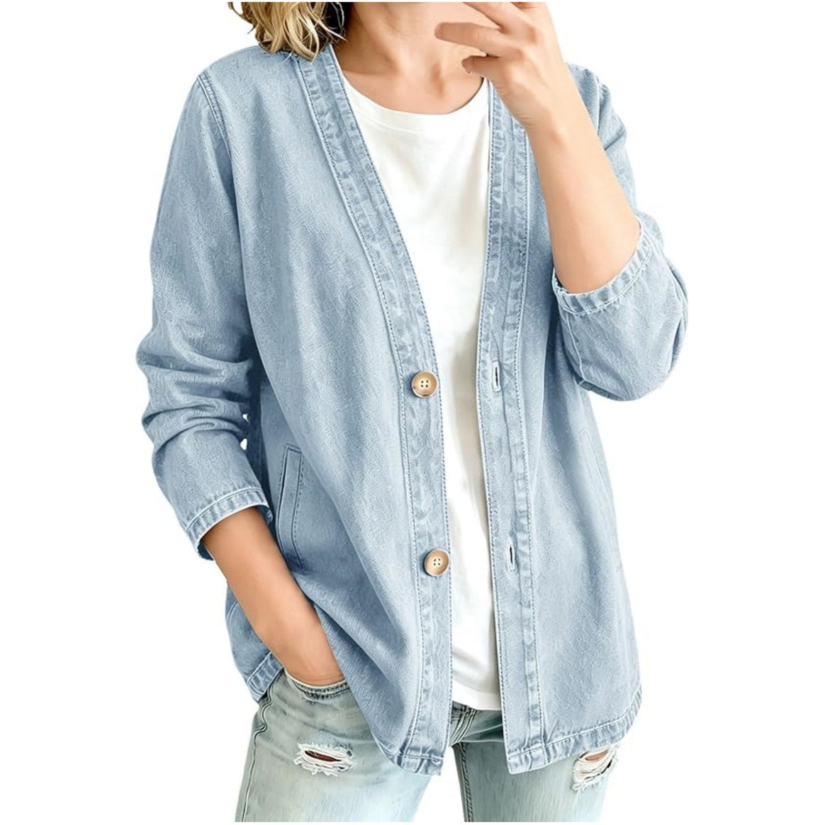 Women's Oversize Denim Jacket in Kimono Style with Wooden Buttons Mune Fashion