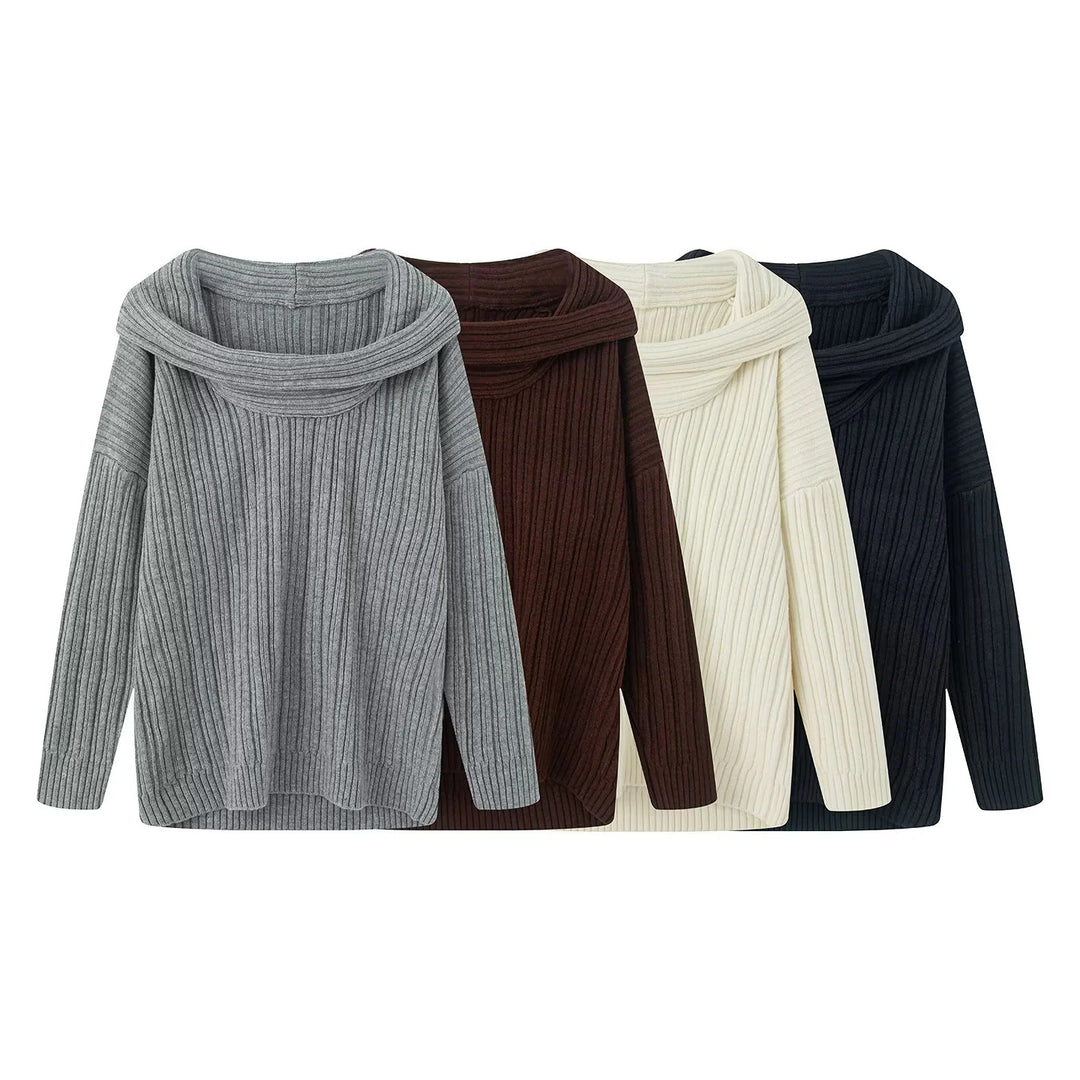 Women's oversized ribbed knit sweater with wide turtleneck and drop shoulder Mune Fashion