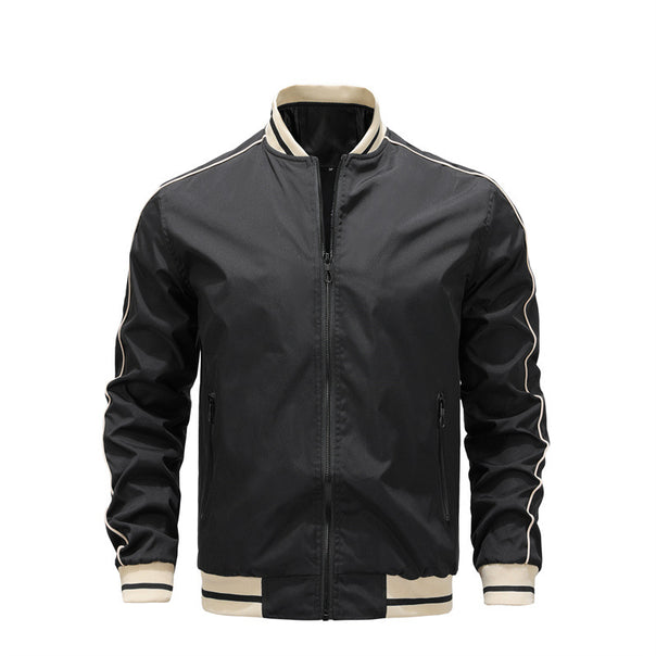 Men's Light Bomber Jacket with Contrast Piping, Zipper Pockets and Ribbed Cuffs Mune Fashion