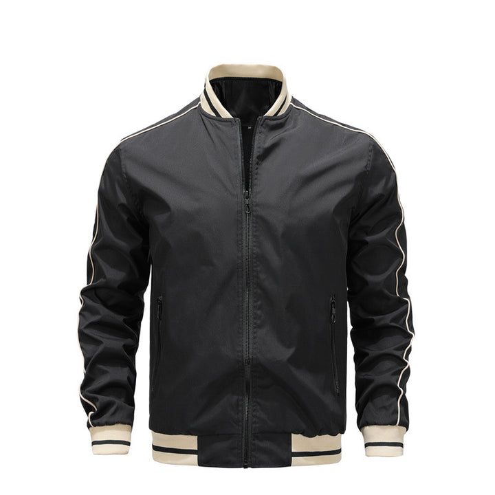 Men's Light Bomber Jacket with Contrast Piping, Zipper Pockets and Ribbed Cuffs Mune Fashion