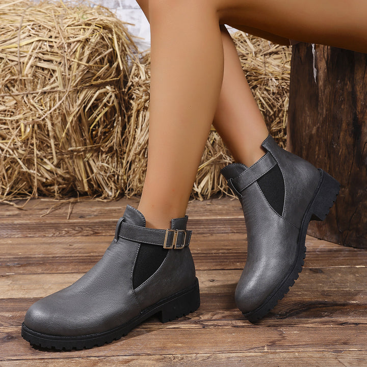 Women Chelsea ankle boot with elastic insert and decorative buckle strap Mune Fashion