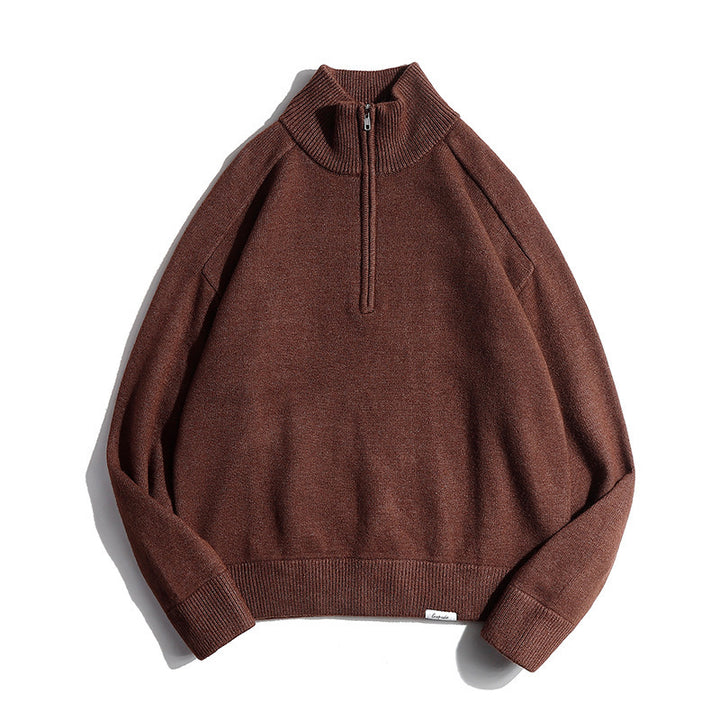 Men's fine knit sweater with half zip and stand-up collar Mune Fashion