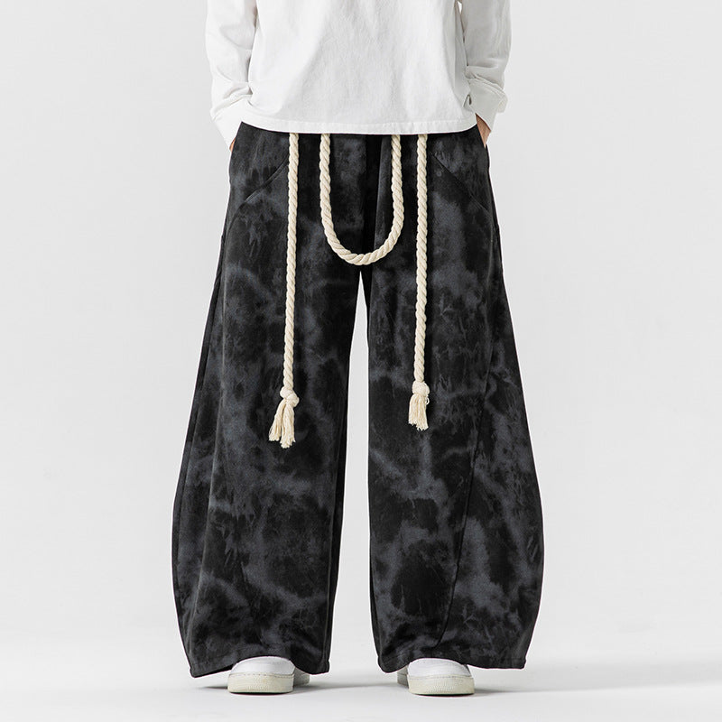 Men's Extra Wide Batik Lounge Pants in Baggy Cut with Decorative Drawstring Mune Fashion