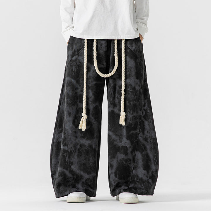 Men's Extra Wide Batik Lounge Pants in Baggy Cut with Decorative Drawstring Mune Fashion