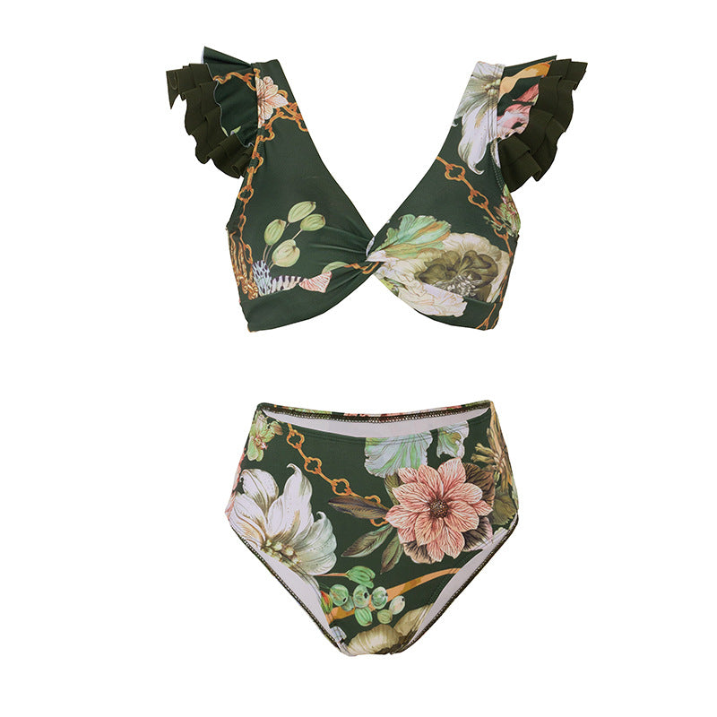Women’s Bikini Set with Decorative Ruffle Design and Transparent Beach Tunic Mune Fashion