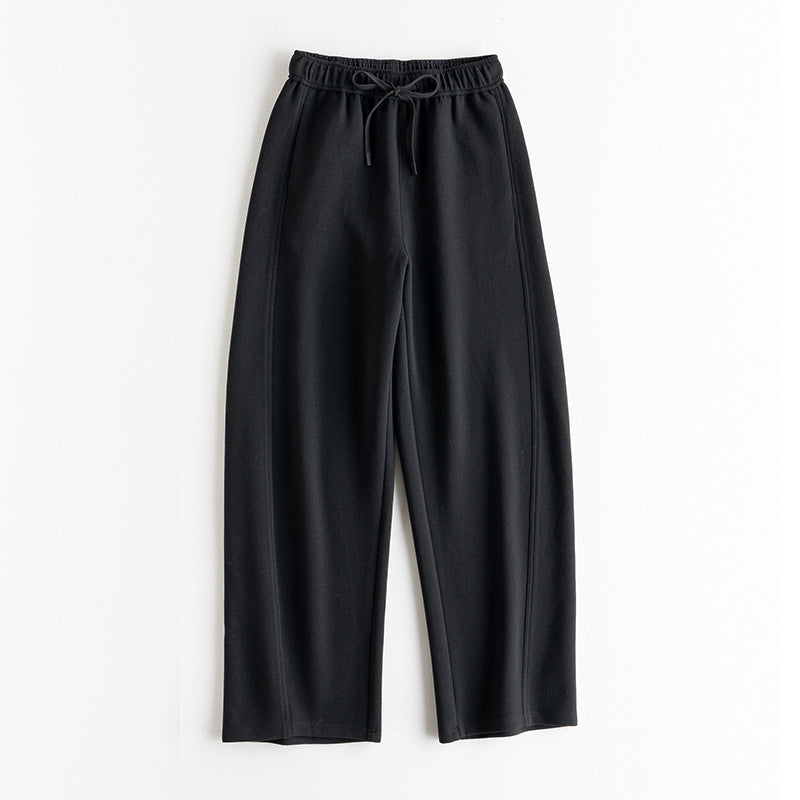 Women's Elastic Wide-Leg Casual Pants with Drawstring and Crease Detail