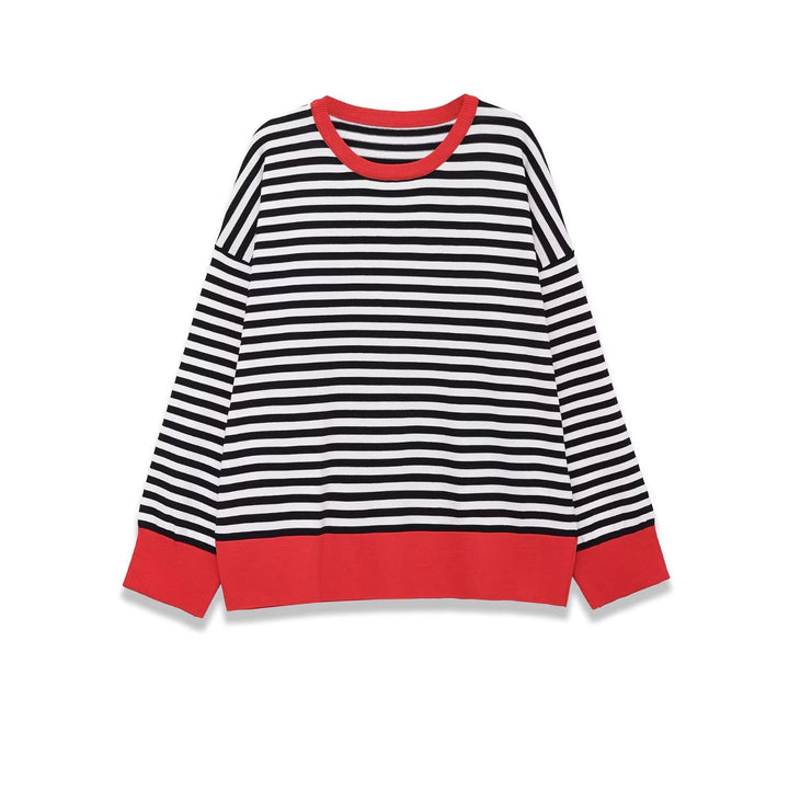 Women's Striped Oversized Sweater with Contrast Cuffs Mune Fashion