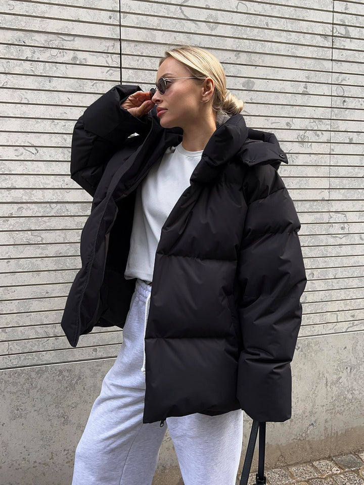 Women's Oversized Quilted Jacket with Hood and Padded Thermal Filling Mune Fashion
