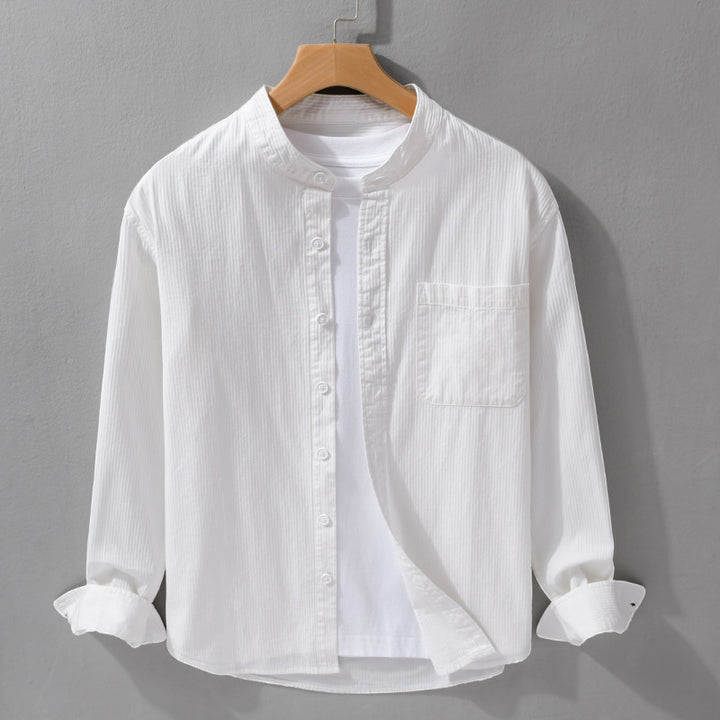 Men's fine-structured shirt with stand-up collar, chest pocket, and relaxed fit Mune Fashion
