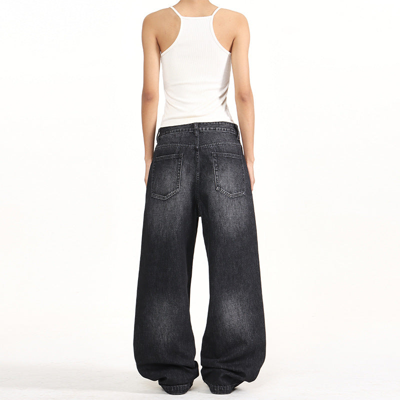 Women's Extra Wide Studded Baggy Jeans with Low Rise and Used Wash Mune Fashion