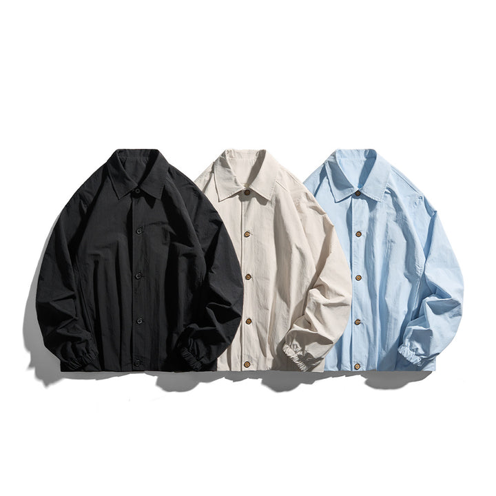 Unisex Lightweight Shirt Jacket in Boxy Cut with Wooden Button Placket and Elastic Cuffs Mune Fashion