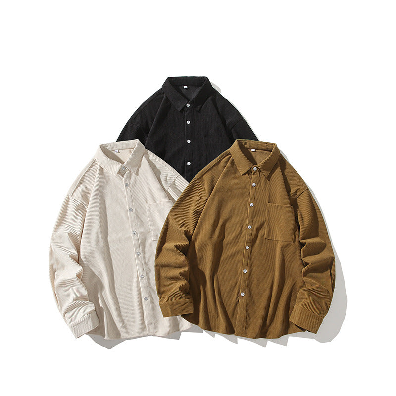 Men's Oversized Corduroy Shirt Jacket with Chest Pocket and Relaxed Fit Mune Fashion