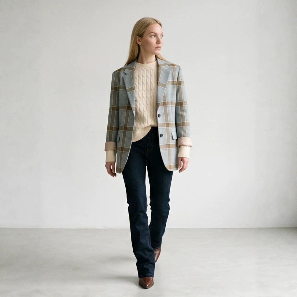 Women Oversize Check Blazer in Glencheck with boxy silhouette and falling lapels Mune Fashion