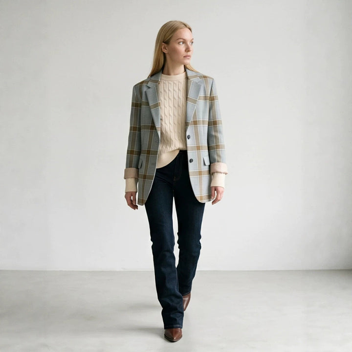 Women Oversize Check Blazer in Glencheck with boxy silhouette and falling lapels Mune Fashion