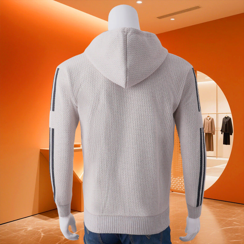 Men's hooded sweat jacket with zipper, textured knit, side pockets and contrast stripes Mune Fashion