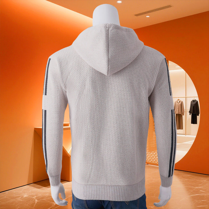 Men's hooded sweat jacket with zipper, textured knit, side pockets and contrast stripes Mune Fashion