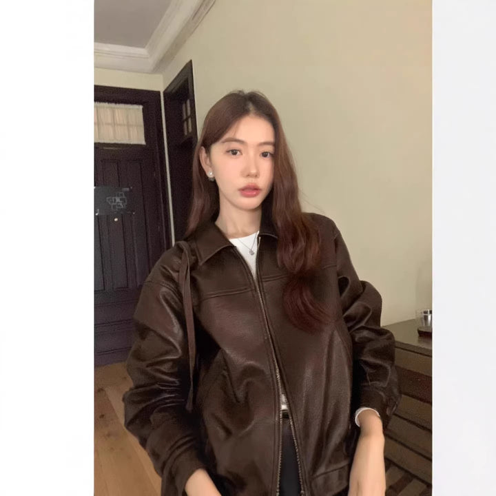 Women's Cropped Lambskin Bomber Jacket Mune Fashion