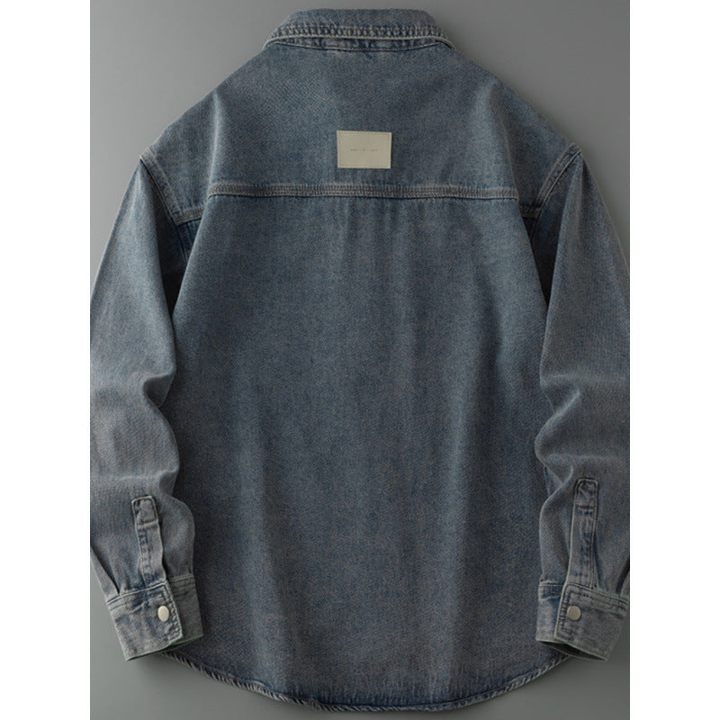 Men's overshirt jacket made of washed denim with snap button placket and relaxed fit Mune Fashion