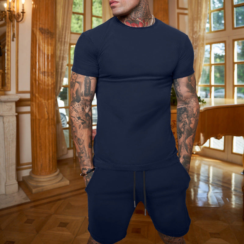 Men's slim Jersey set with round neck shirt and elastic drawstring shorts Mune Fashion