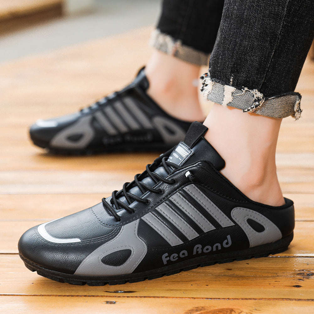 Men's Slip-on Sneaker-Mule with Lacing and Grooved Rubber Sole Mune Fashion