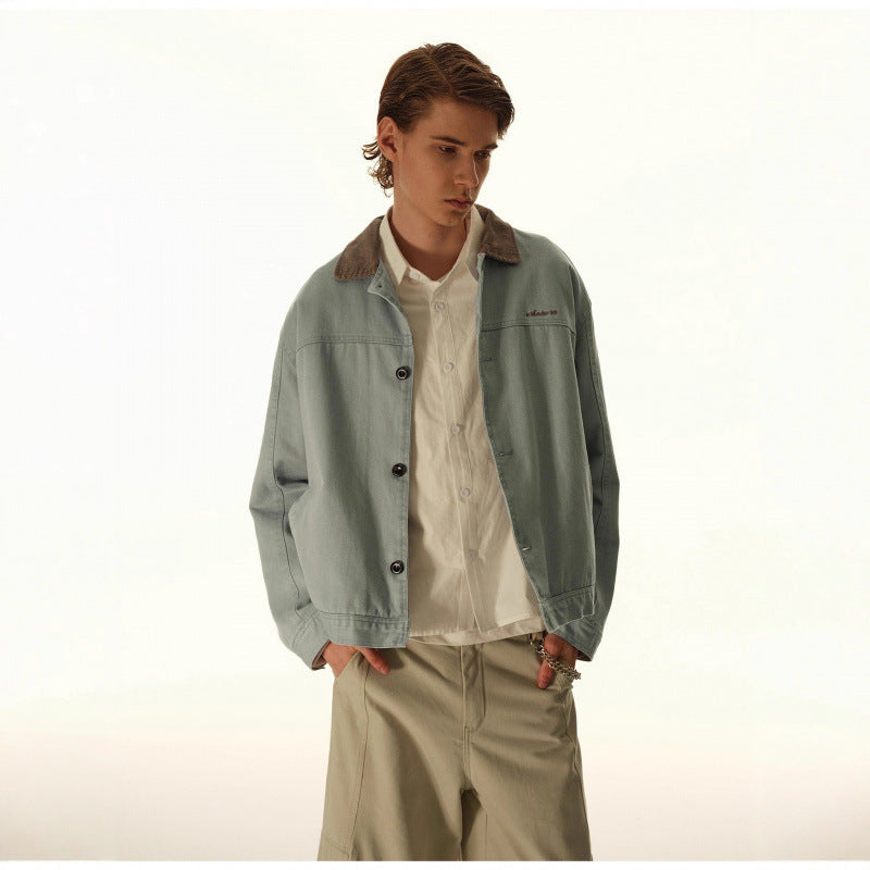 Men's Boxy Canvas Jacket with Cord Collar and Concealed Button Placket Mune Fashion