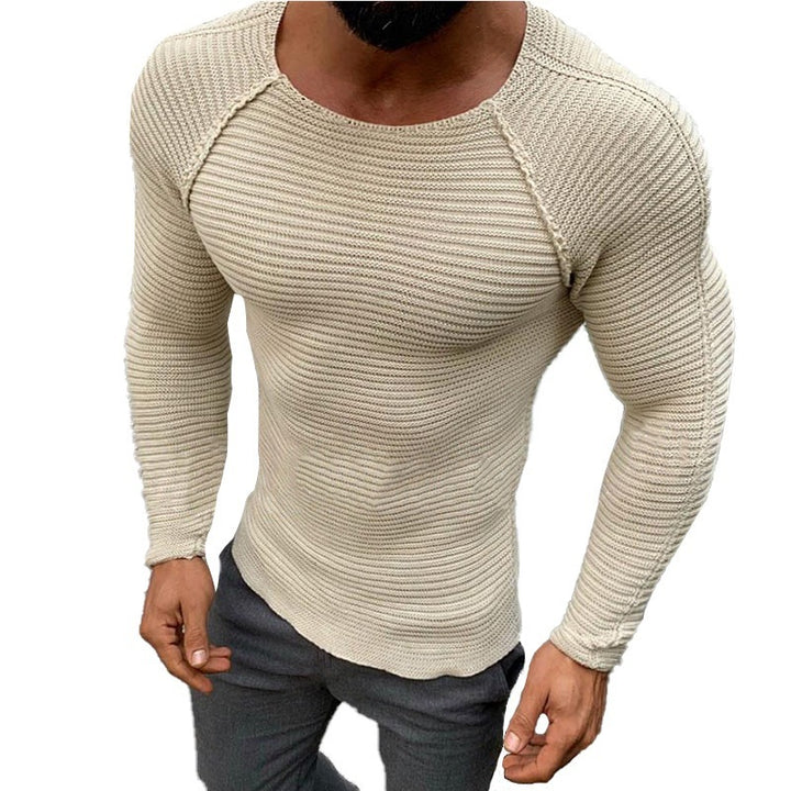 Men's fitted knitted pullover with raglan sleeves and elastic structure Mune Fashion
