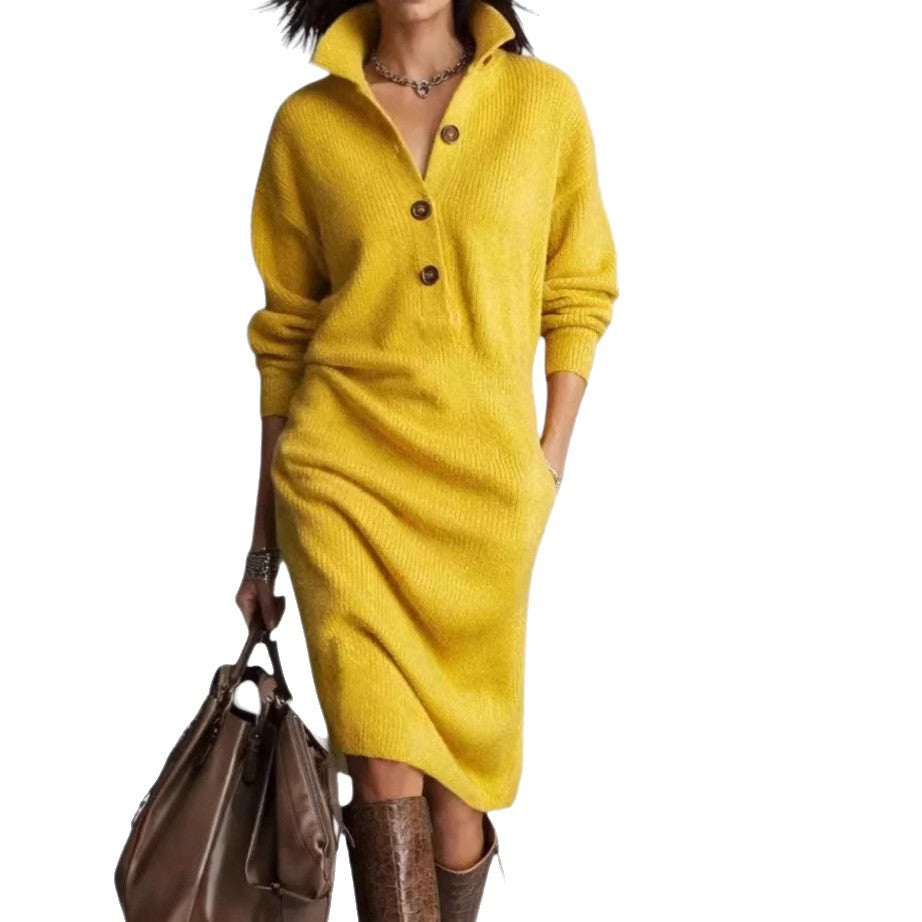 Women's Comfortable Knit Dress with Button Details