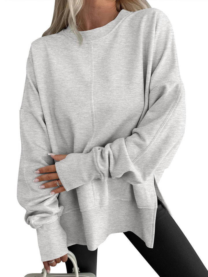 Women Oversize Sweatshirt with Center Seams, Round Neck and Drop Shoulder Mune Fashion