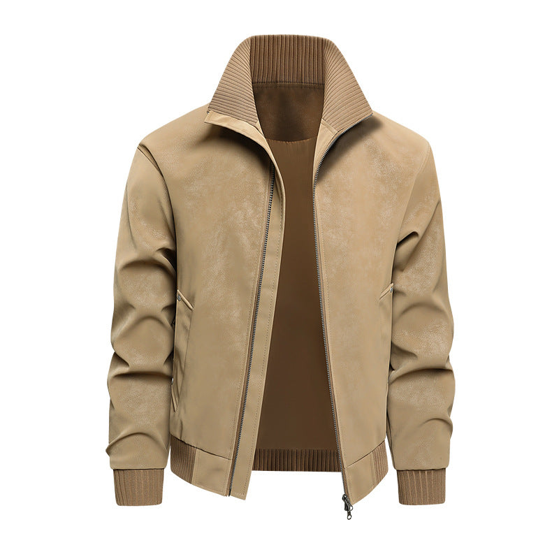 Men's velour imitation bomber jacket with stand-up collar, thermo lining & zipper closure Mune Fashion
