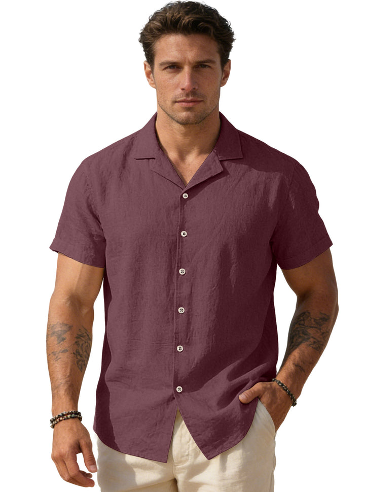Men's airy linen camp shirt with open lapel collar short sleeve and relaxed summer fit Mune Fashion